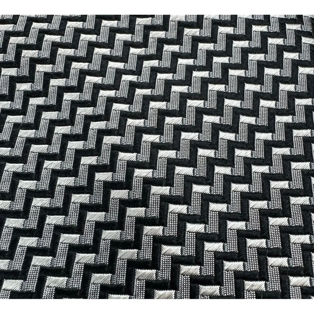 Bugatti Necktie Men‎ OS Black Silver Chevron Zigzag Woven 100% Silk Made in USA
